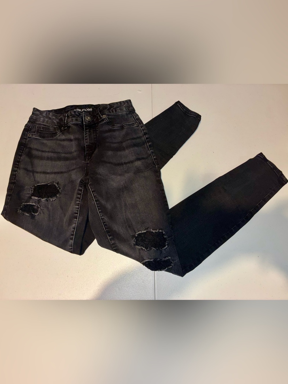 Maurice’s Women’s Small Regular Black Distressed Skinny Jeans Holes Grunge Goth